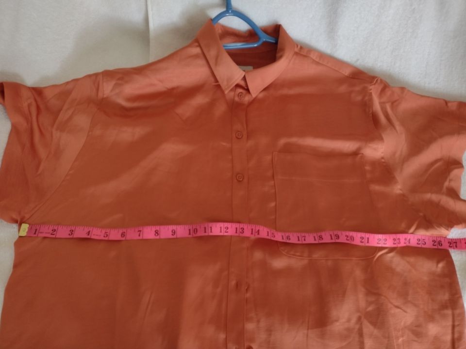 Women's Satiny Loose-Fitting Orange Blouse with Pocket Size XL