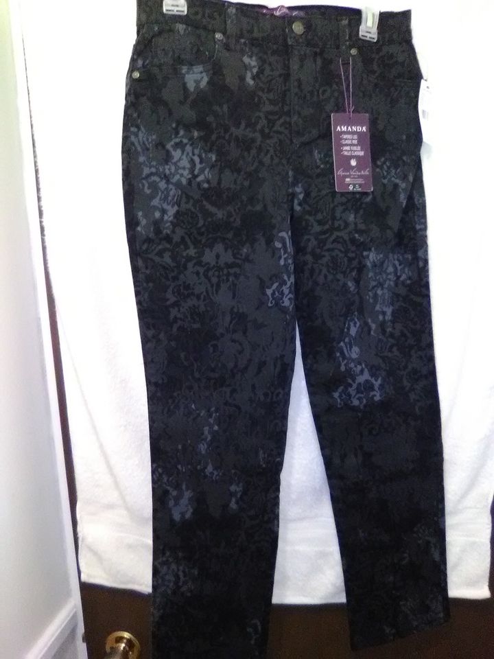 Women's Amanda Petite Jeans Port Wine or Black Layered Stencils 27" Inseam