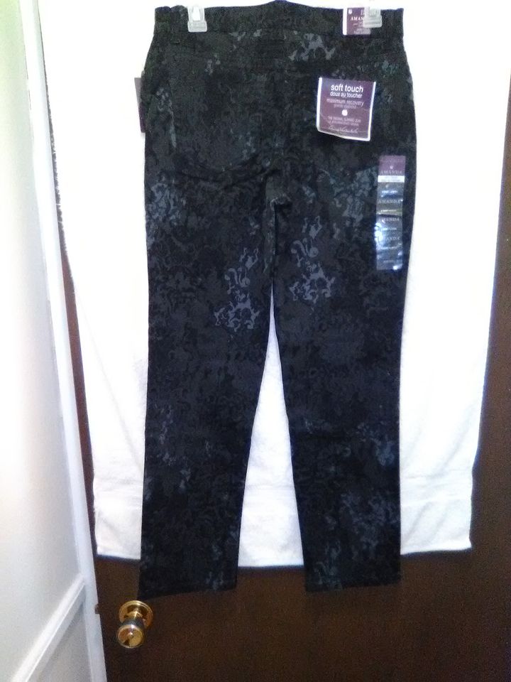 Women's Amanda Petite Jeans Port Wine or Black Layered Stencils 27" Inseam