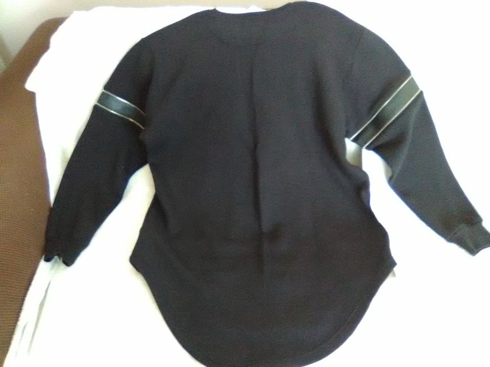 Women's Fleece Lined Sweatshirt with Faux Leather Size 3XL Black