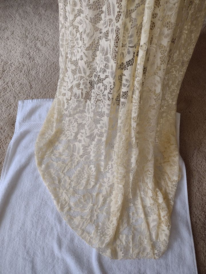 Wedding Dress Floral Lace with Train Yellow Size S