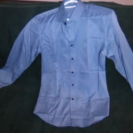 Men's Blue Sateen Dress Shirt Size S