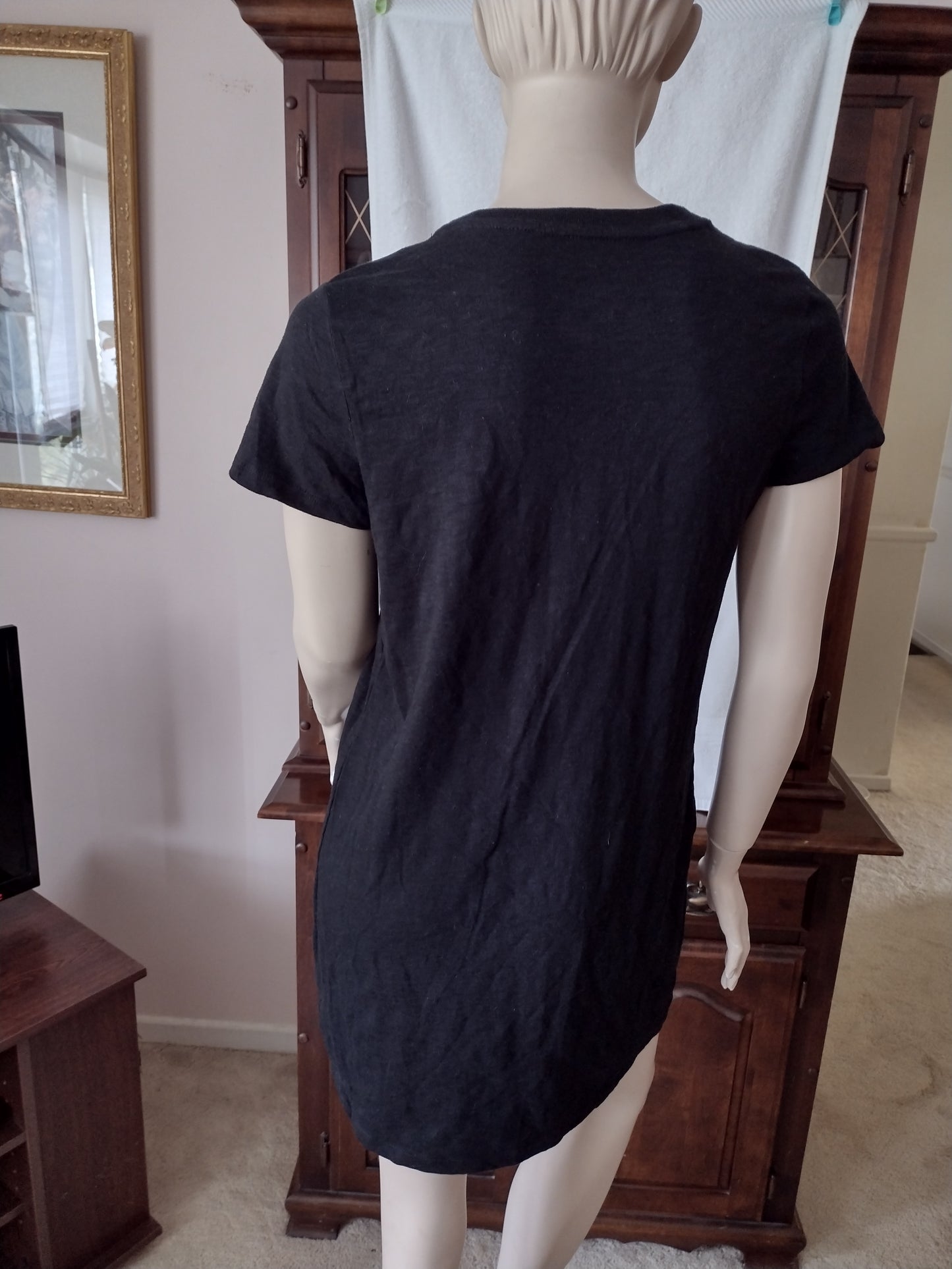 Women's Short Sleeve Cotton T-Shirt Dress Size S (4-6) Black
