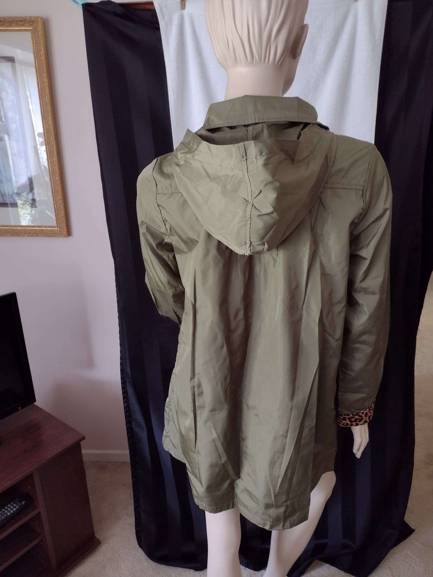 Women's Windbreaker Raincoat by Kate Kasin Size S Army Green