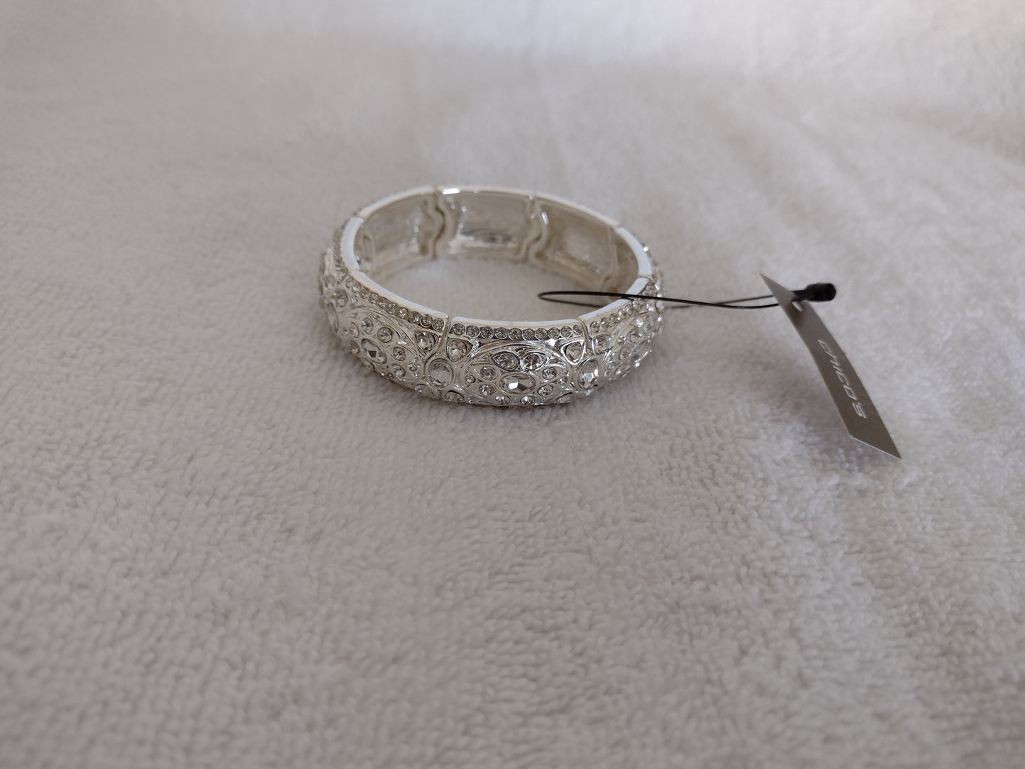 Stretch Silver Tone Bracelet with Glass Crystals