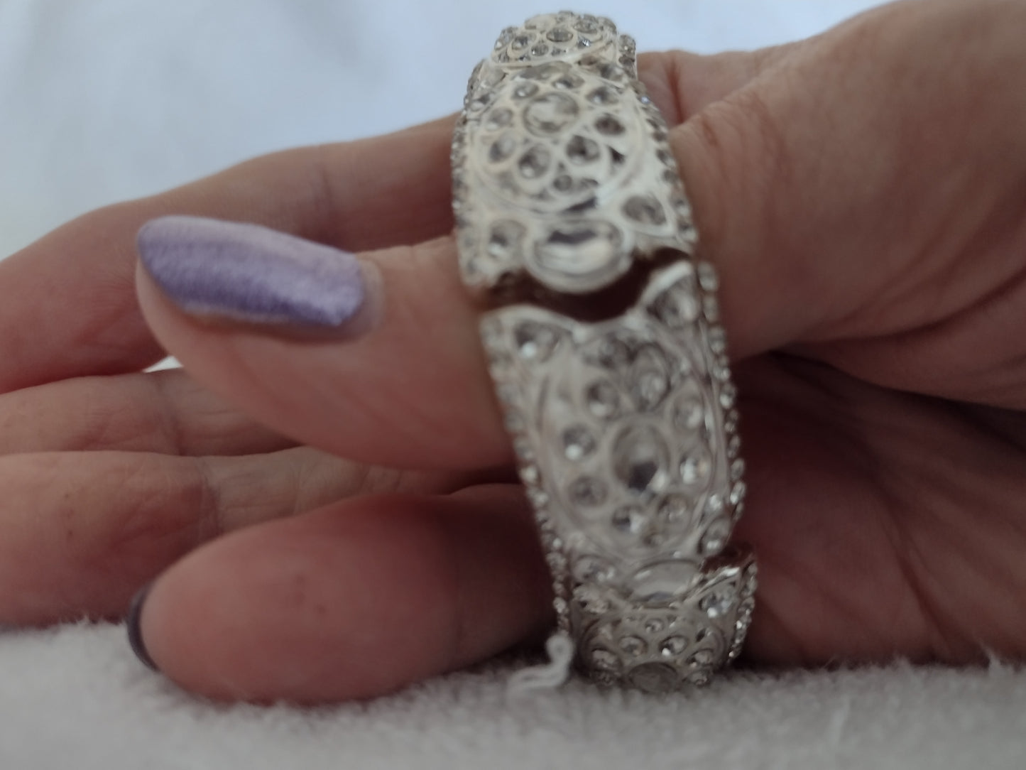Stretch Silver Tone Bracelet with Glass Crystals