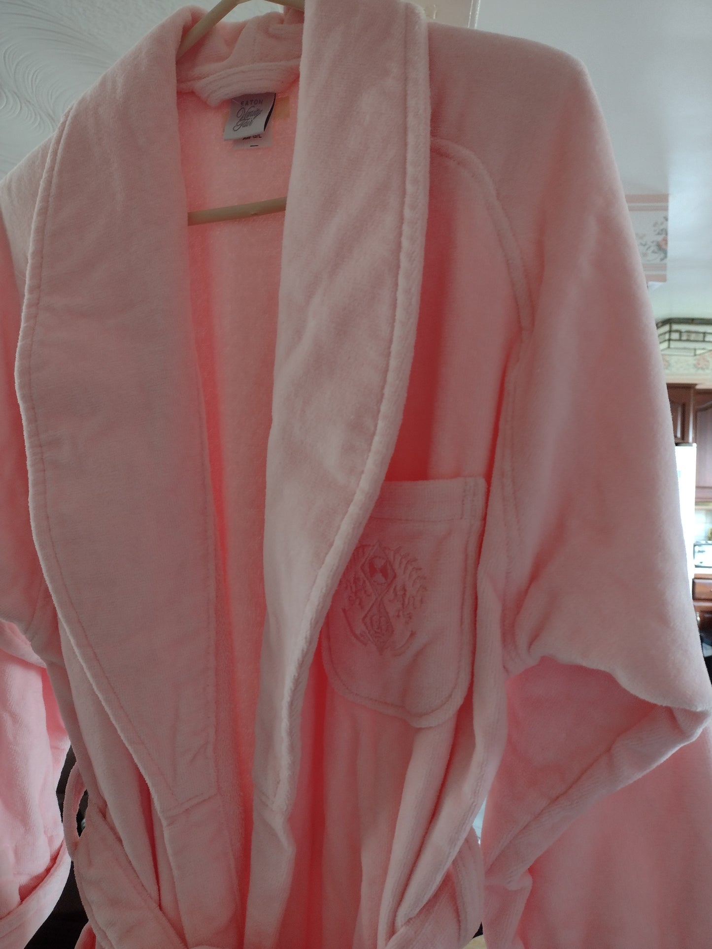 Women's Cotton Wrap Bathrobe with Belt Pink Size L