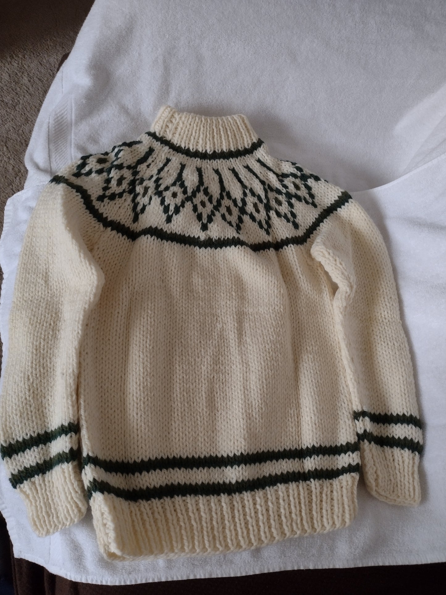 Women's High Neck Sweaters Made in Italy Off White with Green or Off White with Purple & Wine Size M