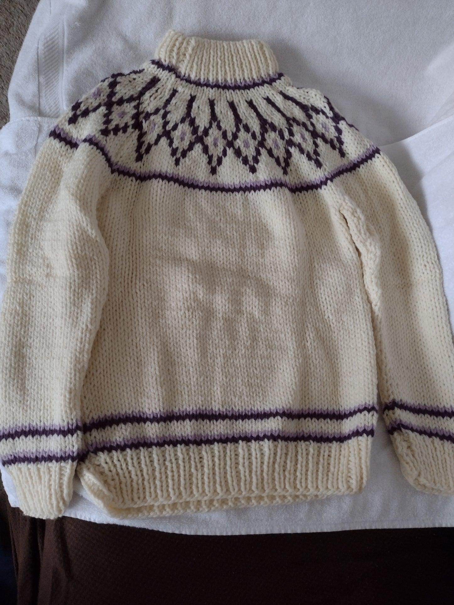 Women's High Neck Sweaters Made in Italy Off White with Green or Off White with Purple & Wine Size M