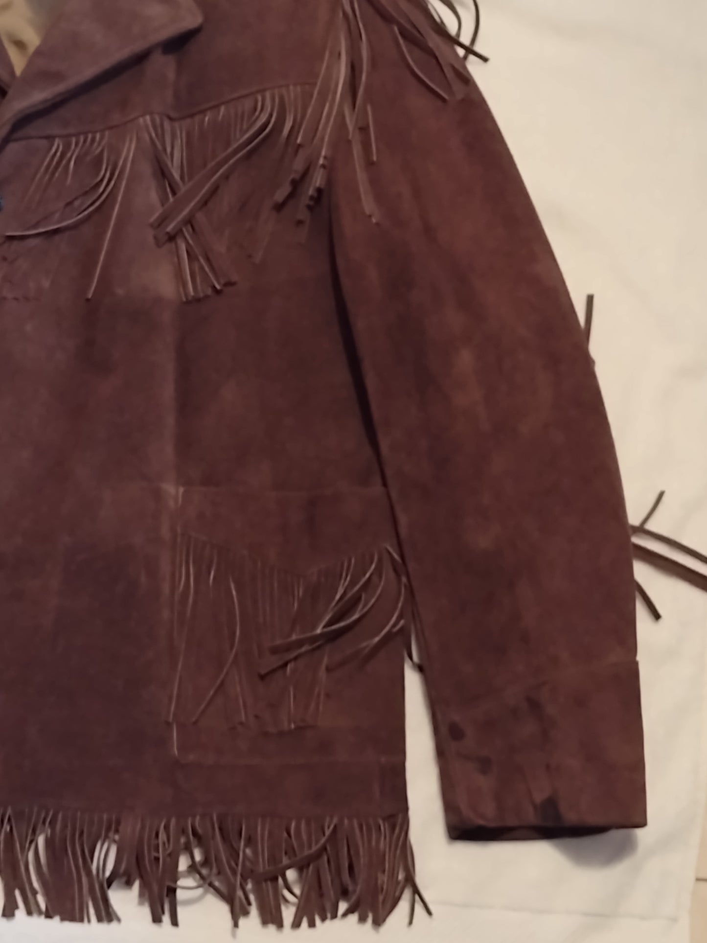 Men's Vtg. Western Fringe Suede Jacket by Schott Dark Brown Size 52