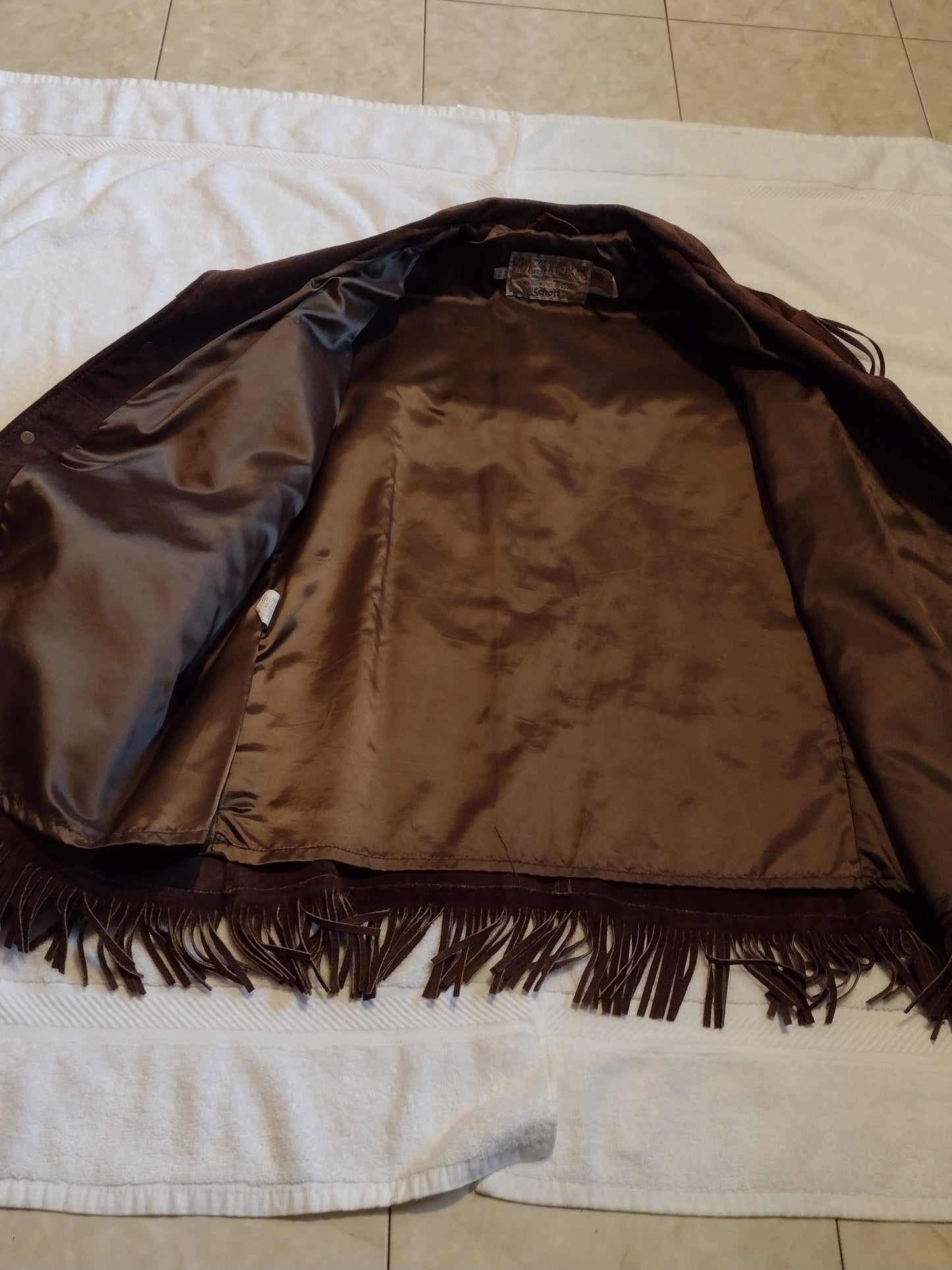 Men's Vtg. Western Fringe Suede Jacket by Schott Dark Brown Size 52