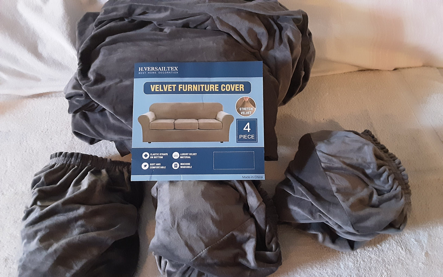 4 Piece Velvet Couch Cover Set