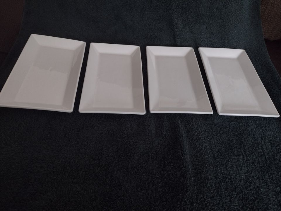 4 Porcelain Rectangular Serving Plates/Platters 9.7 x 5.4" by Dowan
