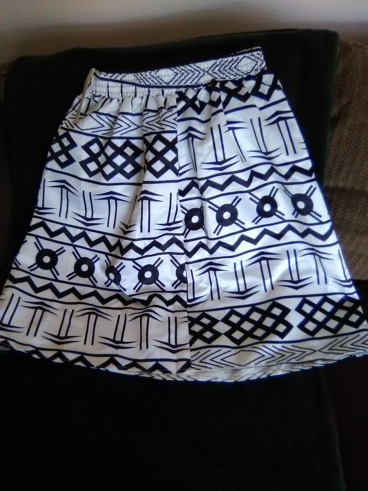 Women's Silky Pull-On Skirt by Afibi Black & White Patterned