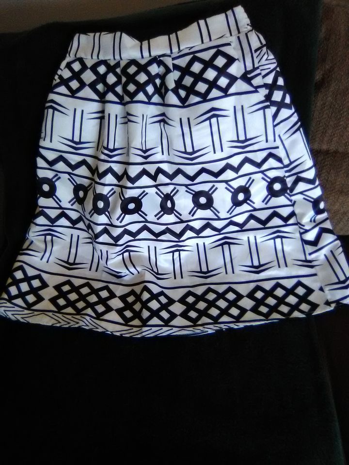 Women's Silky Pull-On Skirt by Afibi Black & White Patterned