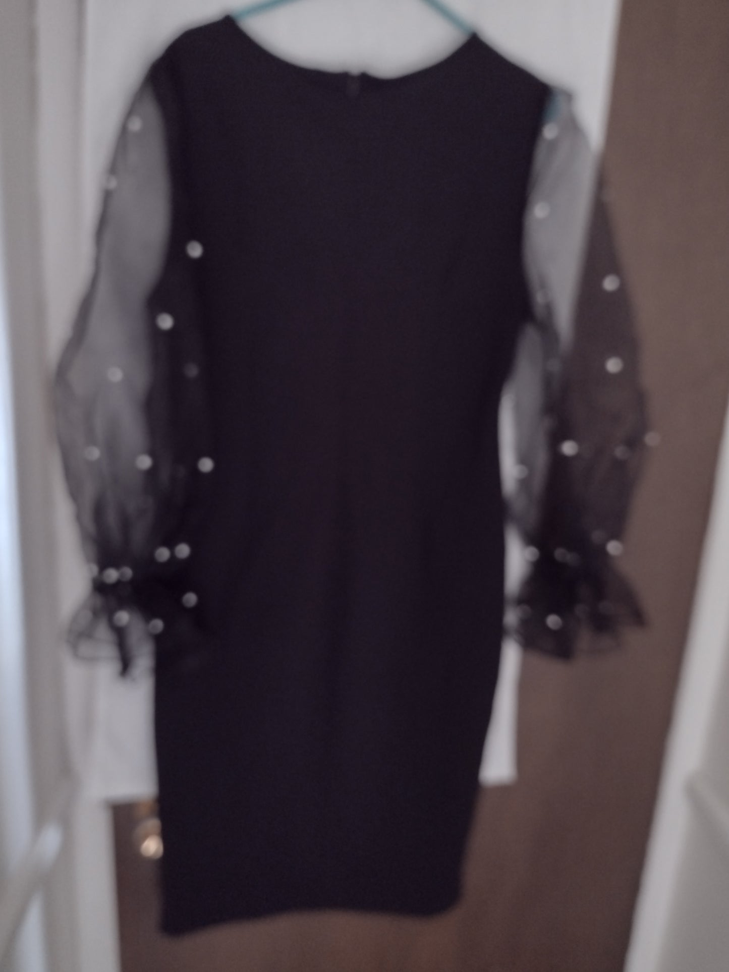 Elegant Dress with Pearl Beaded Sleeves by Shein Black