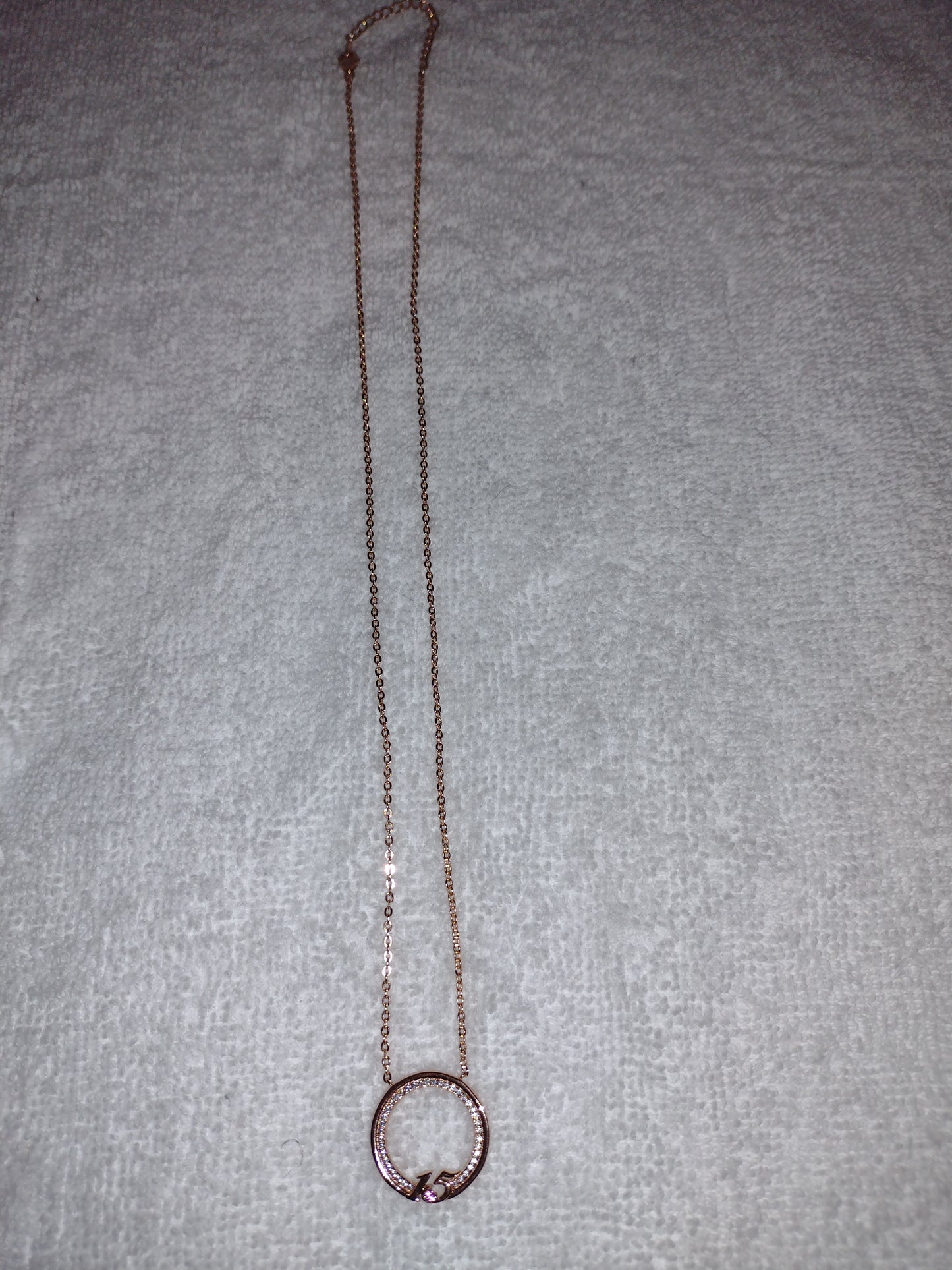 Sterling Silver "15" Necklace with Attached Pendant~Zirconias & Pink Stone