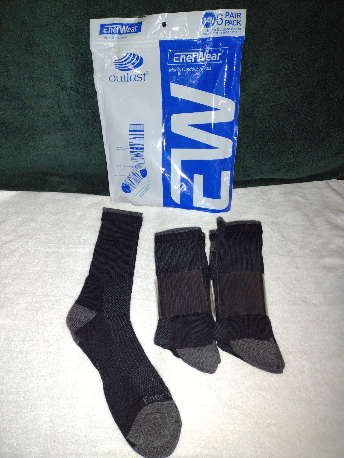 Men's Crew Socks 6Pk. Size 10-13 (Shoe 6-12) by EnerWear~Black & Gray