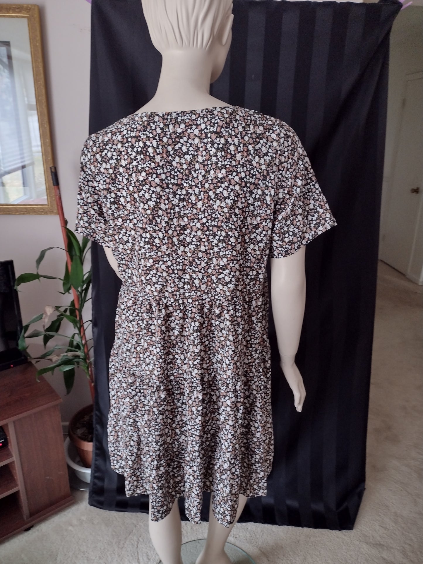 Casual Loose Floral Print Short Dress Size L