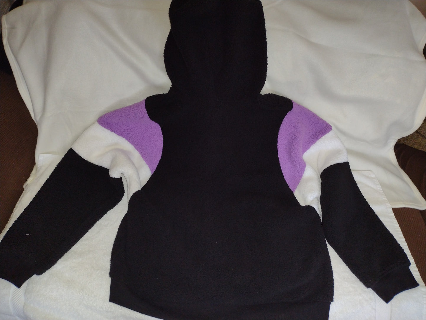 Unisex Full Zip Hooded Fleece Jacket~Black Purple White Size XL