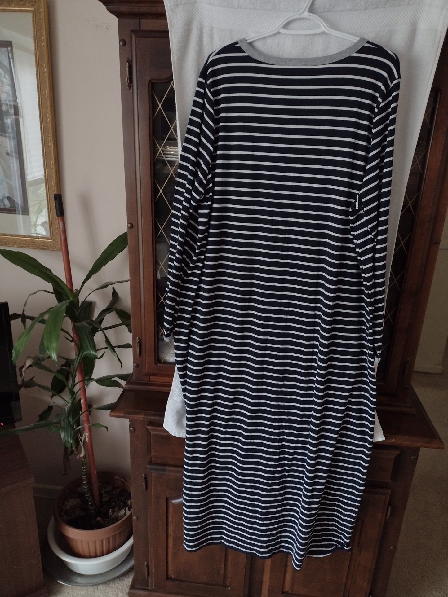 Women's Zip Front House Coat by Ekouaer Size XL~Blue & White Stripe
