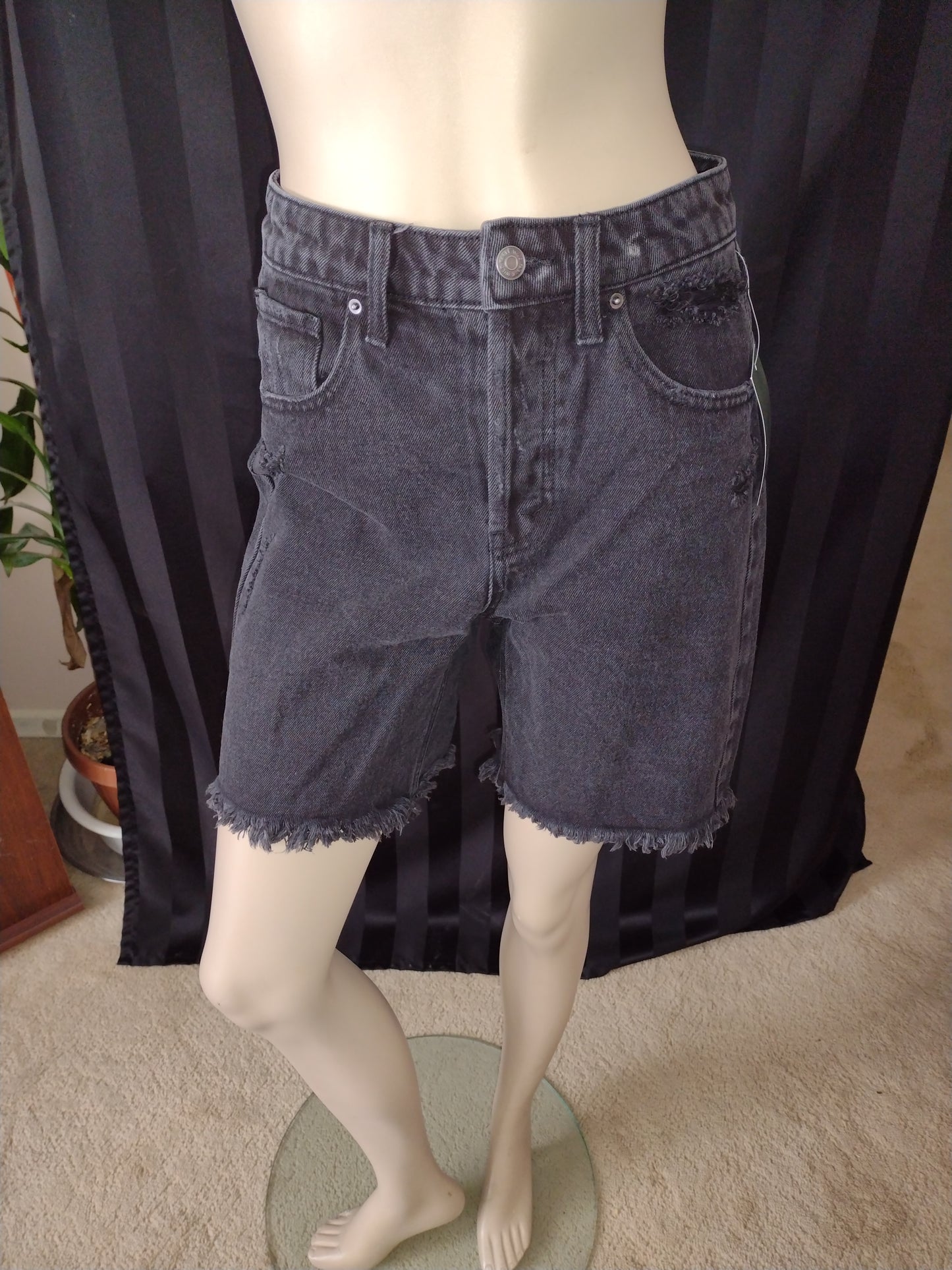 Women's High-Rise Denim Bermuda Shorts Black Wash/Green Yellow
