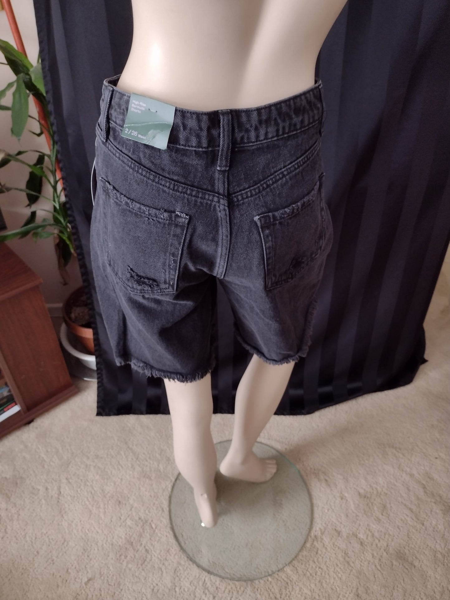 Women's High-Rise Denim Bermuda Shorts Black Wash/Green Yellow