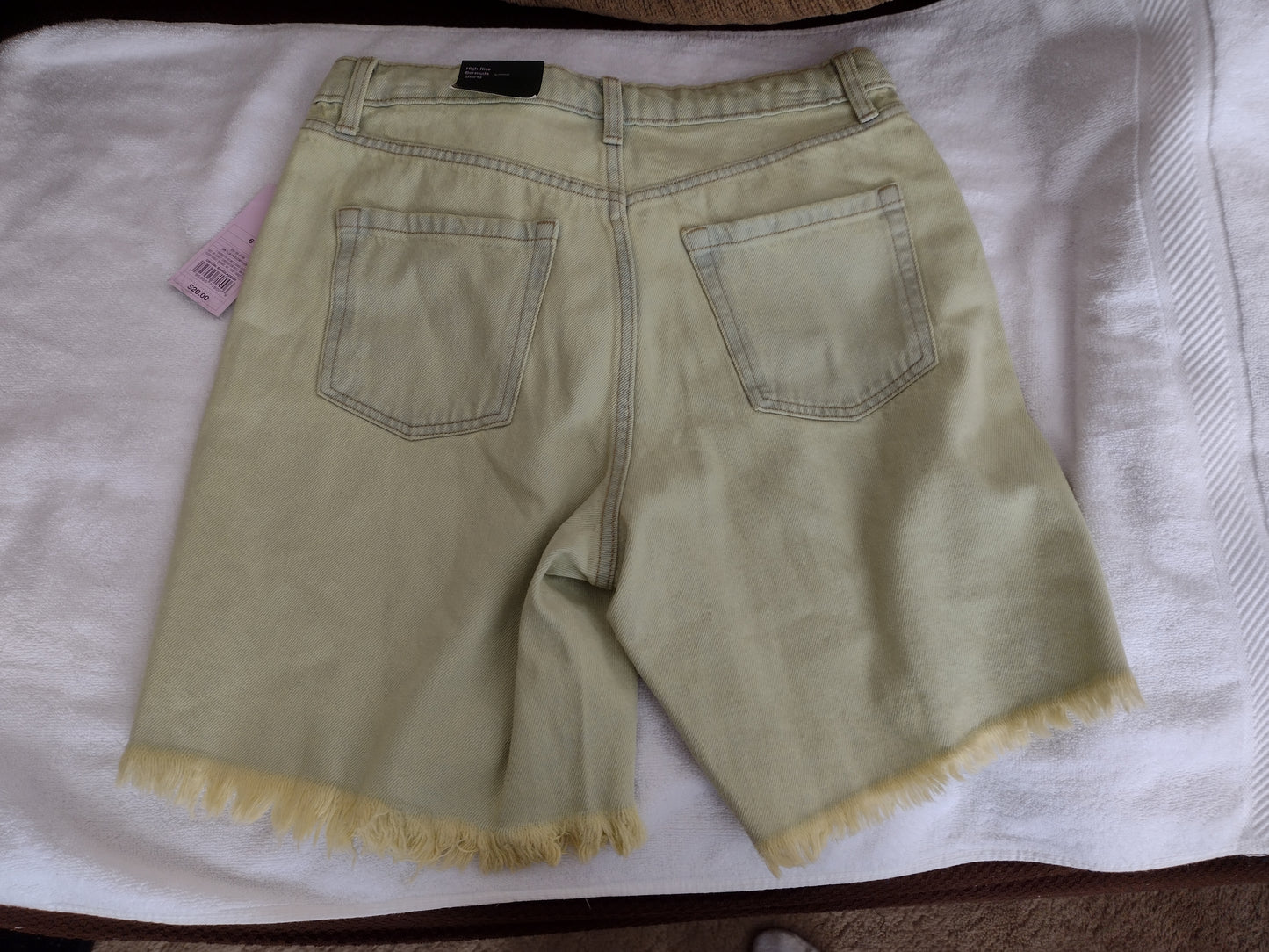 Women's High-Rise Denim Bermuda Shorts Black Wash/Green Yellow