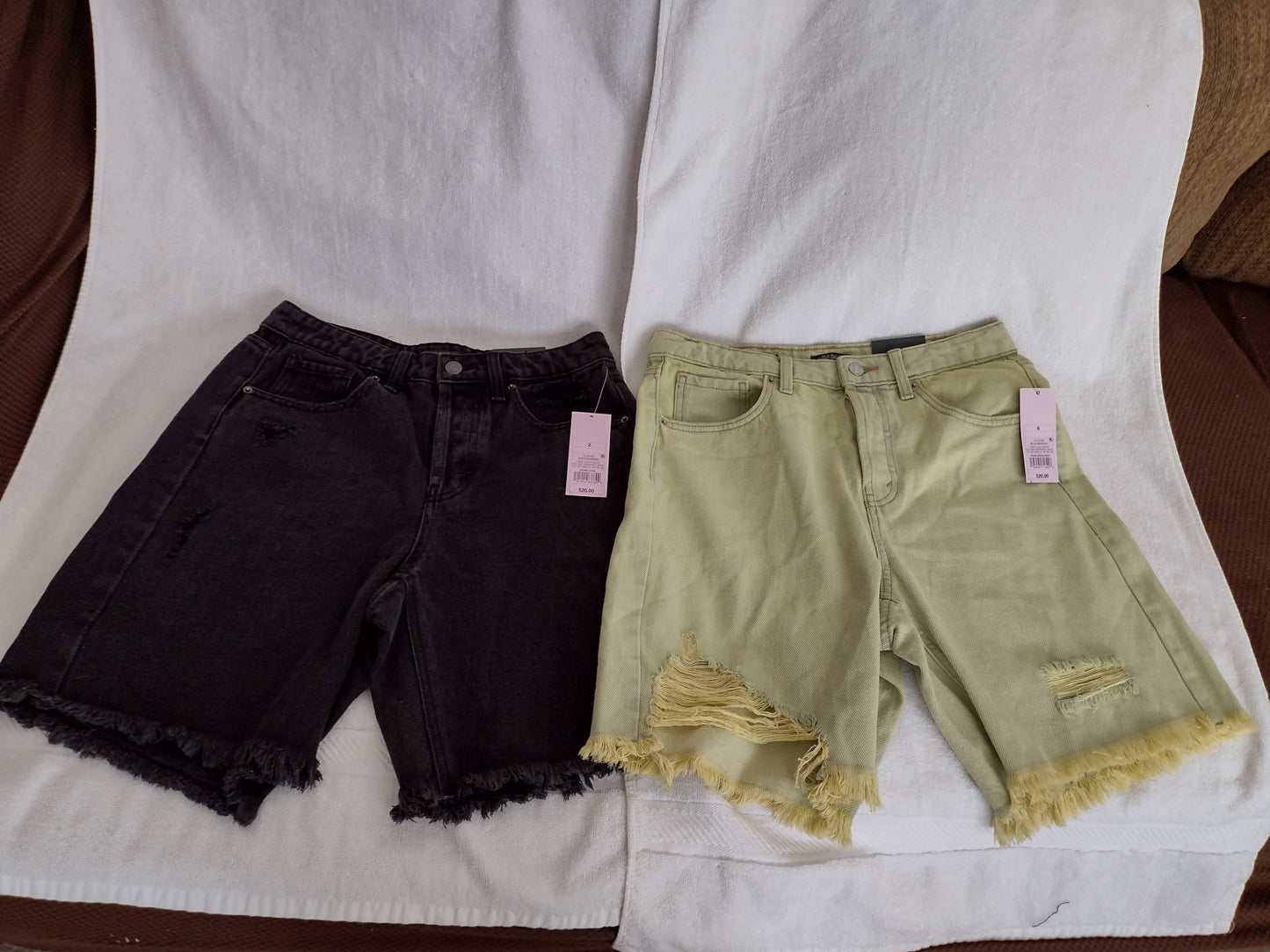Women's High-Rise Denim Bermuda Shorts Black Wash/Green Yellow