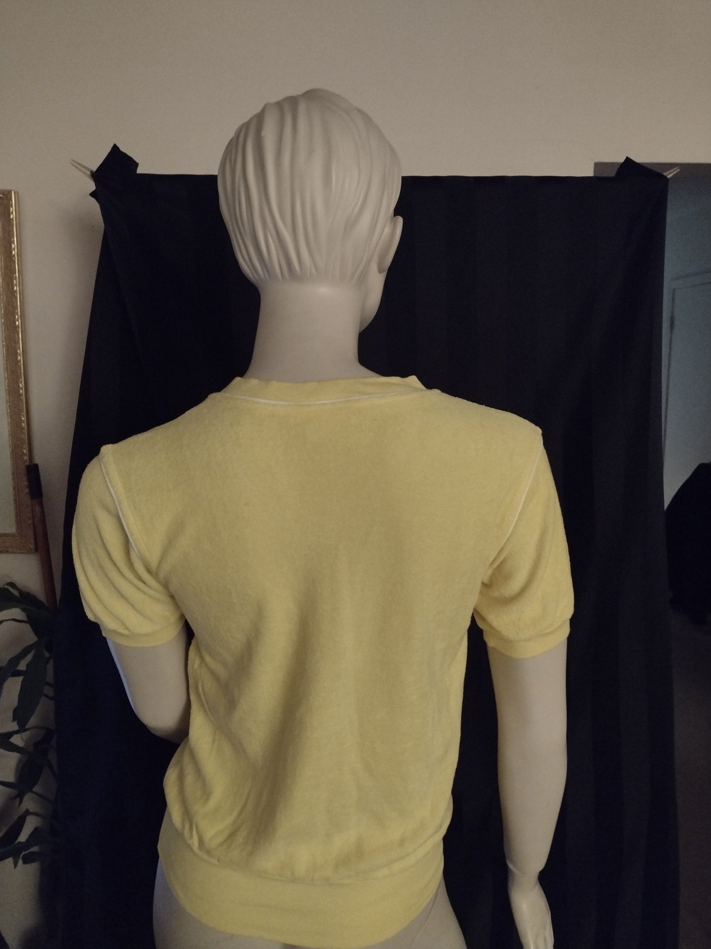 Women's Terry Cloth Top with Chest Pocket Size S Yellow & White