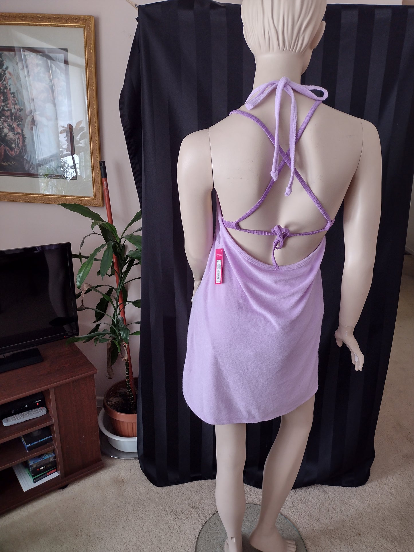 Light Purple Swimsuit Cover Ups with Tie at Neck Junior Sizing