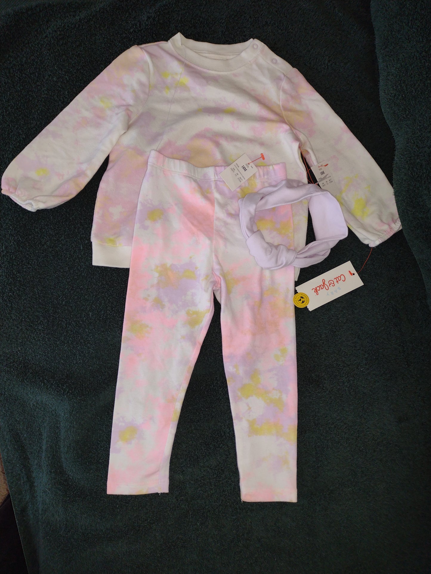 3Pc. Tie Dye Baby Girl Outfit with Headband by Baby Cat & Jack 18M