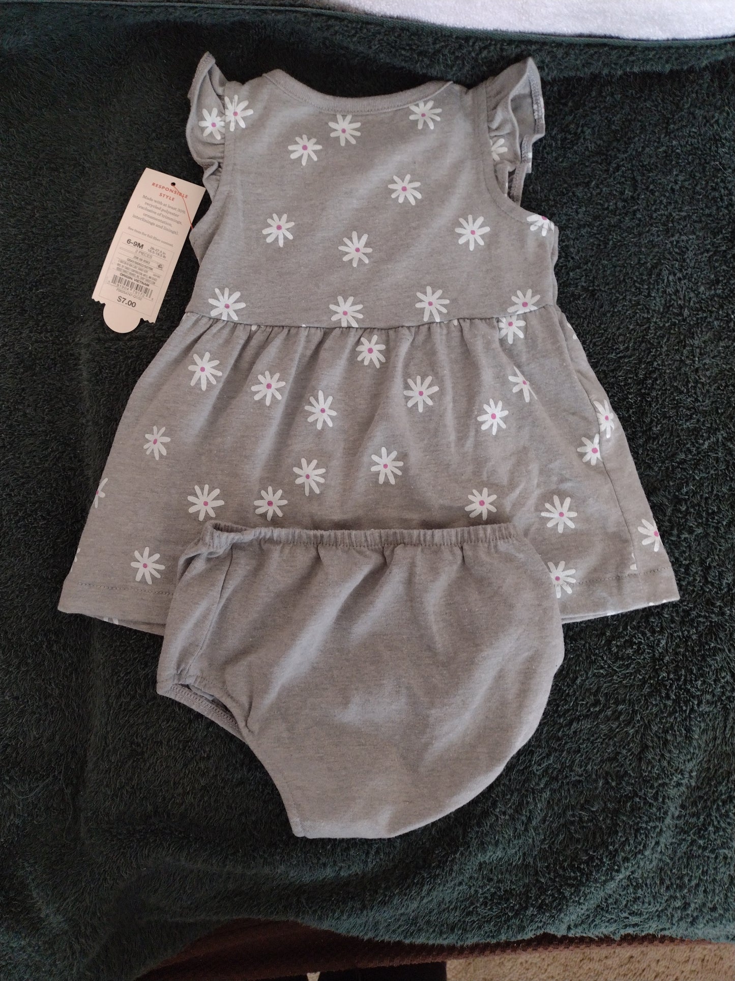 Baby Girl 2 Piece Dress & Panty Set Gray 6-9M