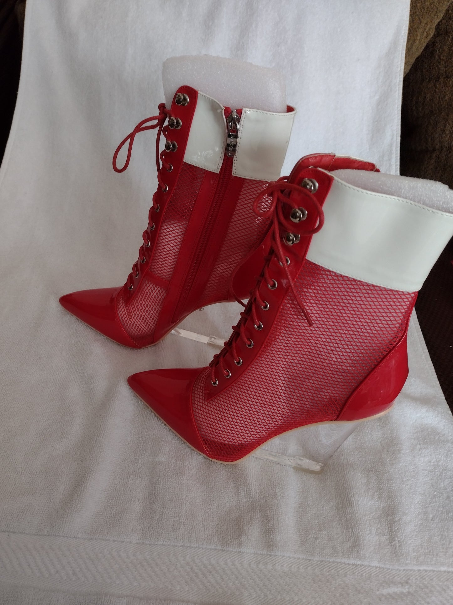 Women's Mid-Calf Ankle Bootie Red/White 312-1 Sizes 5.5, 6, 6.5, 7, 7.5, 8
