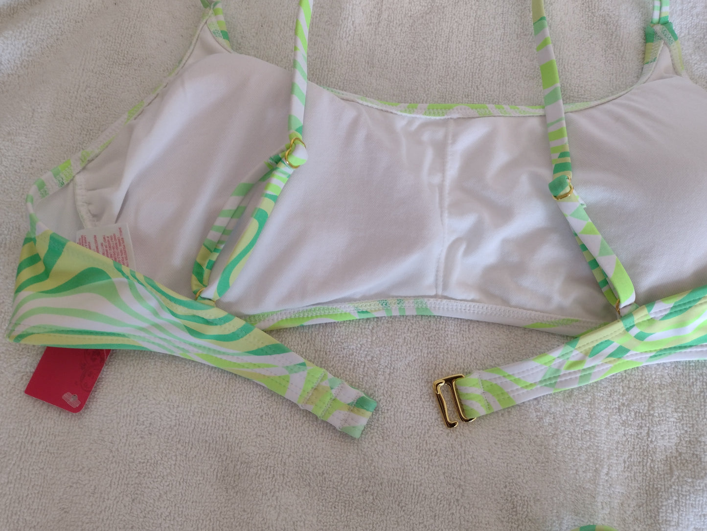2-Tone Green Patterned Juniors' Bikini Top Size XL (12-14) & Hipster Bikini Bottoms Size L (8-10)