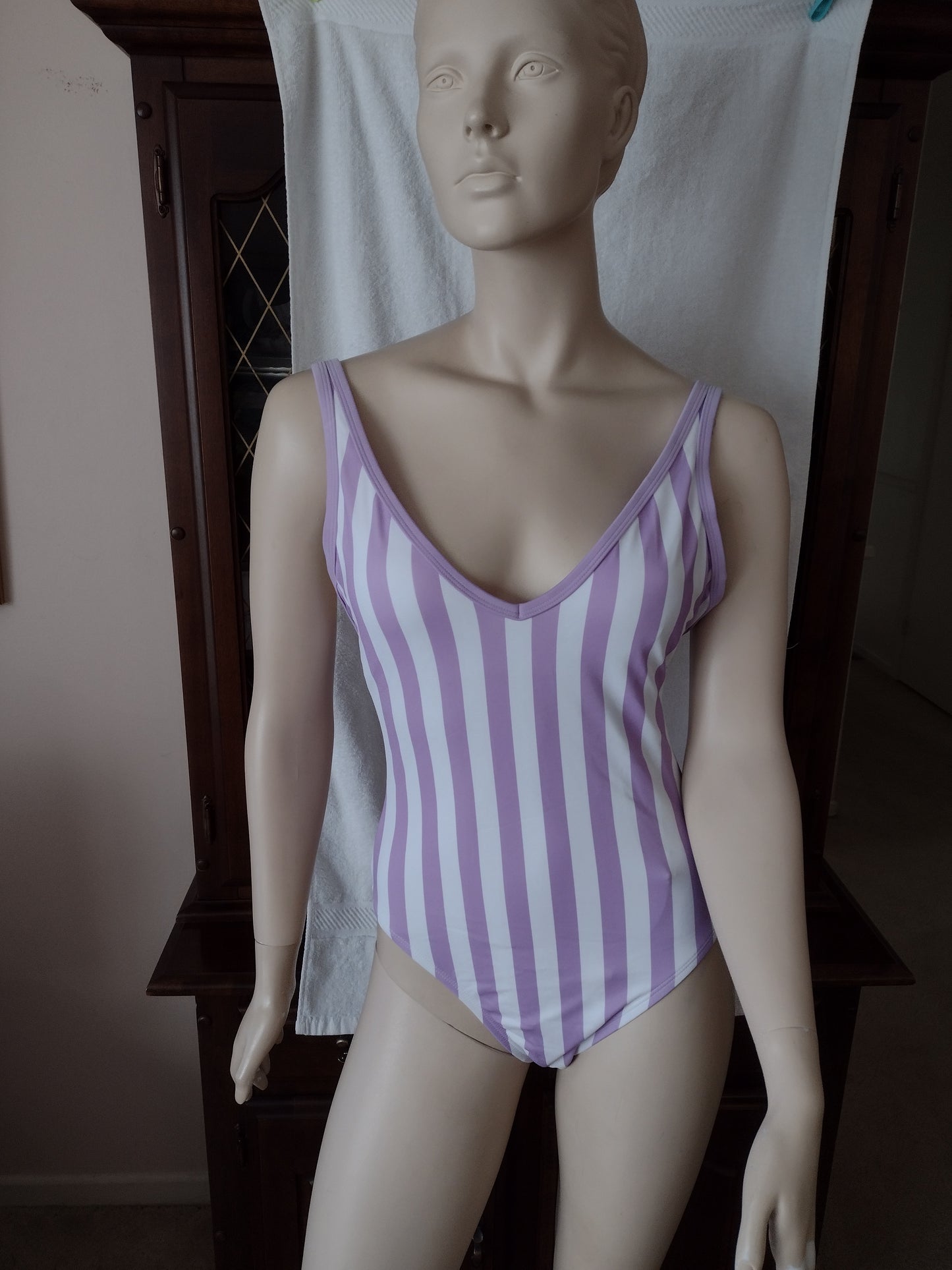 Women's One-Piece Swimsuit by Kona Sol Green or Purple Stripe Sizes S, M, L, XL