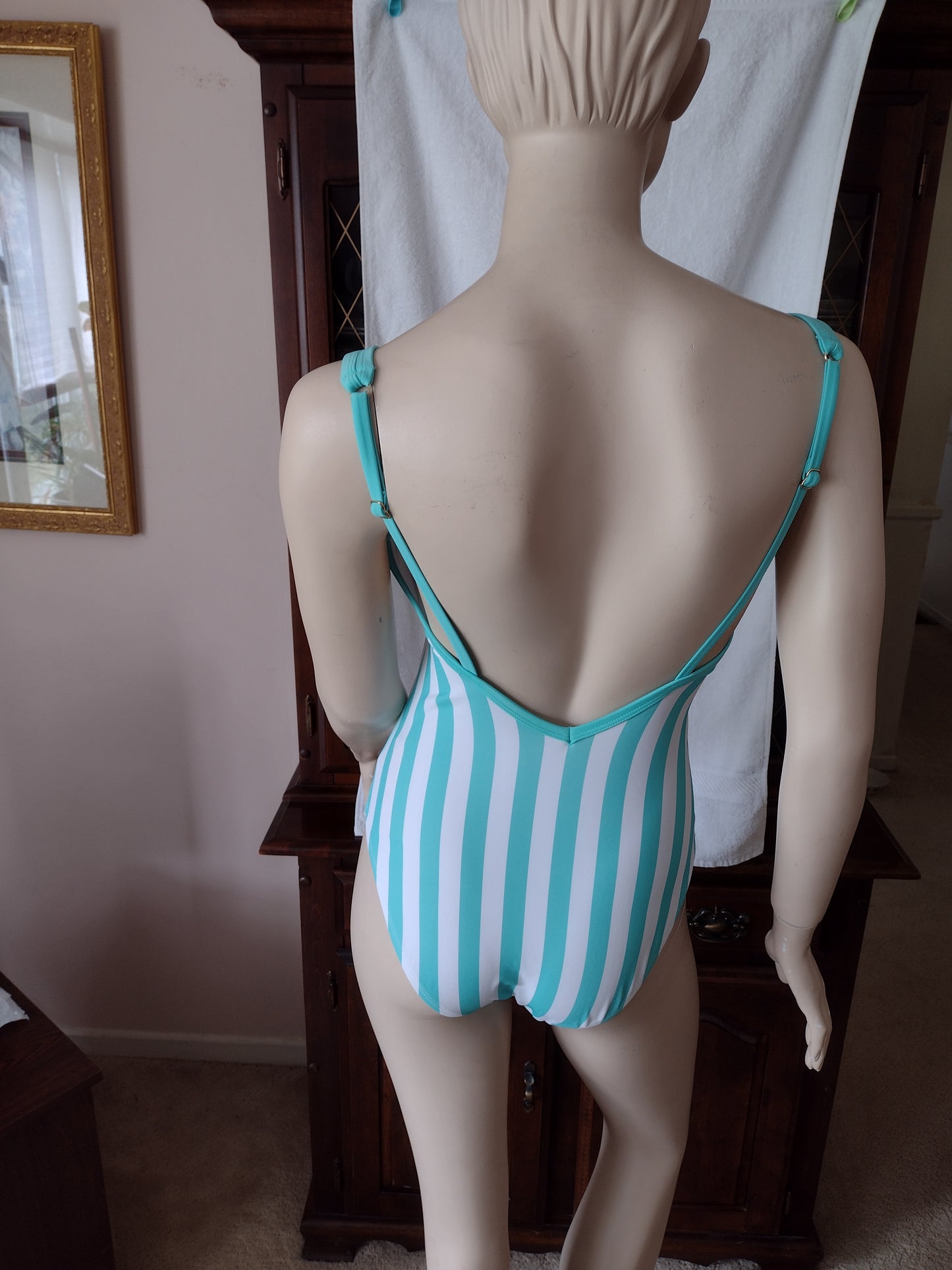 Women's One-Piece Swimsuit by Kona Sol Green or Purple Stripe Sizes S, M, L, XL