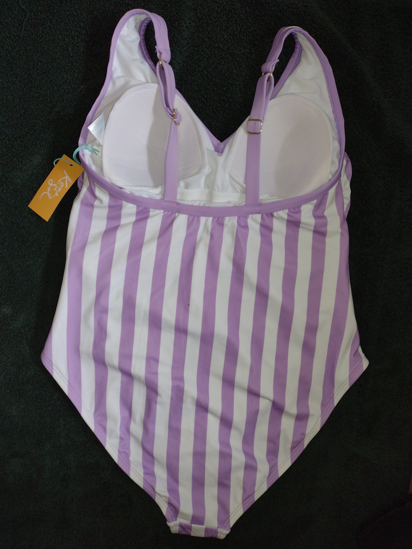 Women's One-Piece Side Ruched Swimsuits~Purple or Turquoise Striped 14W, 16W, 18W, 22W