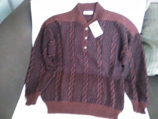 Men's Italian Wool Sweater Burgundy Black Size L