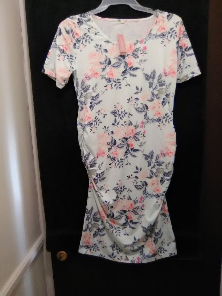 Women's Floral Maternity Dress with Ruched Sides Size L