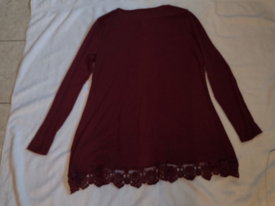 Women's Long Sleeve Cotton Top with Lace Hem Size XL