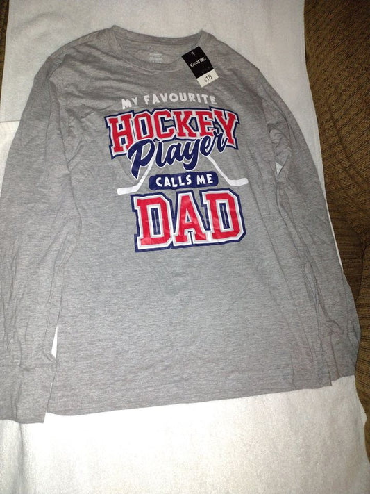 Men's T-Shirt~My Favourite Hockey Player Calls Me DAD Size S