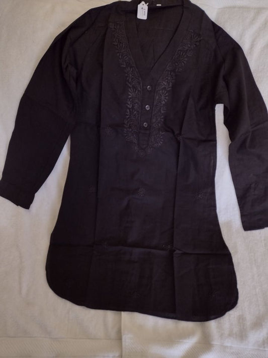 Women's V Neck Cotton Shirt with Embroidered Pattern Size 2