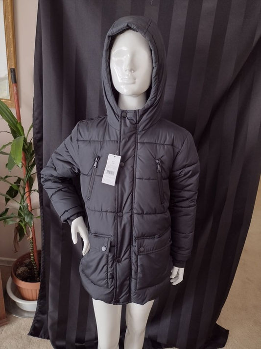 Boys Fleece Lined Puffer Coats with Hoods Sizes XS (Size 4-5), M (Size 7-8) Black