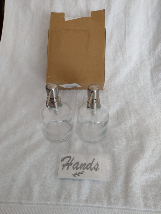 2 Thick Glass Dispensers with Silver Pumps