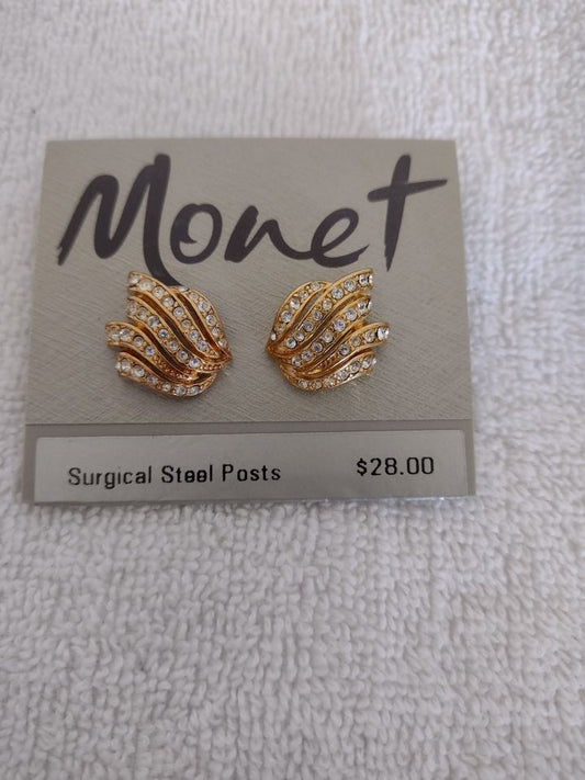 Gold Tone with Rhinestones Fashion Pierced Earrings