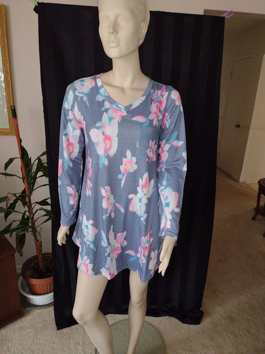 Mini Gray Floral Night Shirts Sizes S, M, L