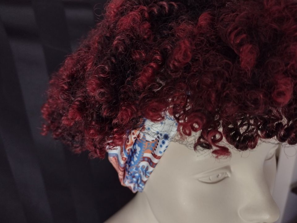 Women's Short Curly Afro Wig with Headband Ombre Burgundy