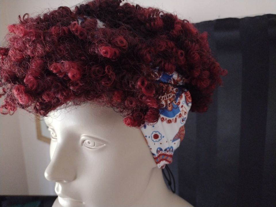 Women's Short Curly Afro Wig with Headband Ombre Burgundy