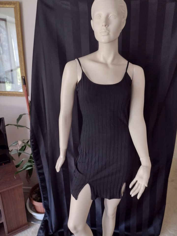 Cotton Rib Knit Bodycon Mini Dress Black Size S